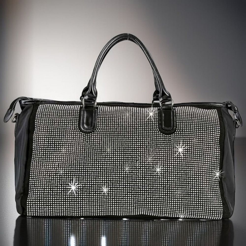 SALE Black Duffle Bag Silver Studded Travel Gym Bag Silver Bling Activewear